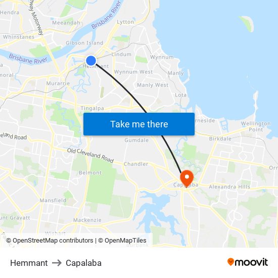 Hemmant to Capalaba map