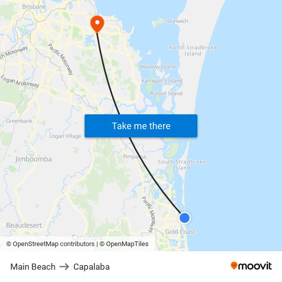 Main Beach to Capalaba map