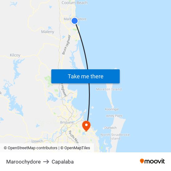 Maroochydore to Capalaba map