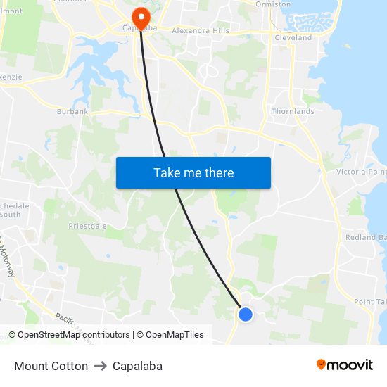 Mount Cotton to Capalaba map