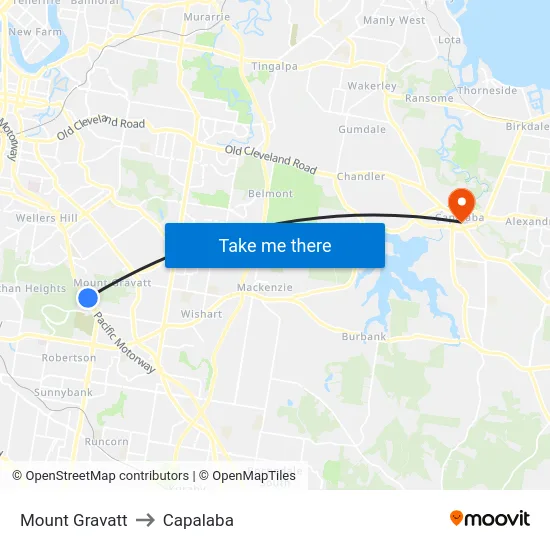 Mount Gravatt to Capalaba map