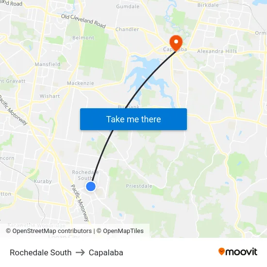 Rochedale South to Capalaba map