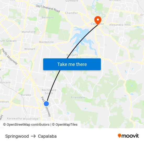 Springwood to Capalaba map