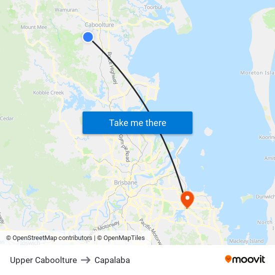 Upper Caboolture to Capalaba map