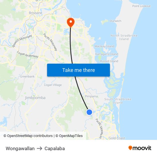 Wongawallan to Capalaba map