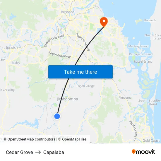 Cedar Grove to Capalaba map