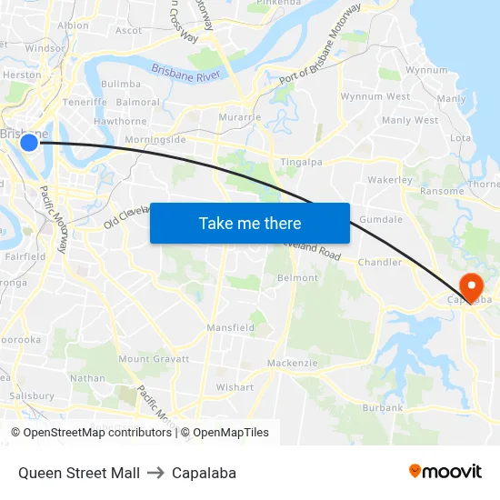 Queen Street Mall to Capalaba map
