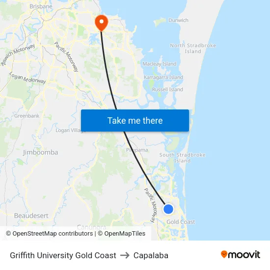 Griffith University Gold Coast to Capalaba map