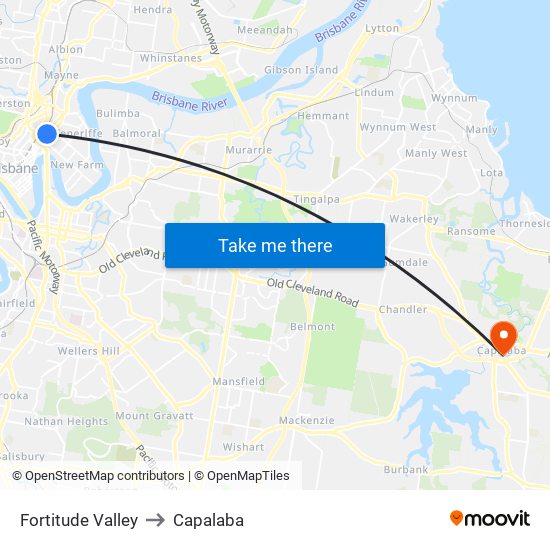 Fortitude Valley to Capalaba map