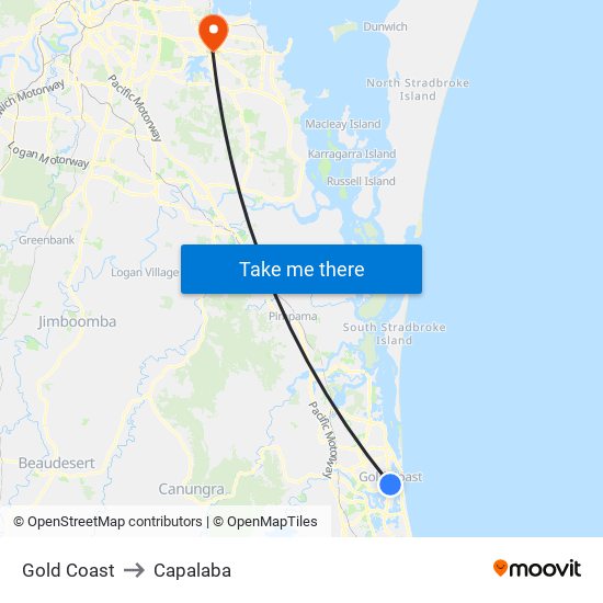 Gold Coast to Capalaba map