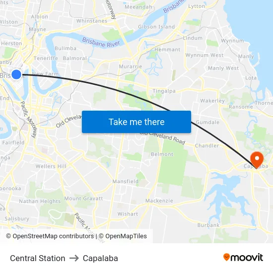 Central Station to Capalaba map
