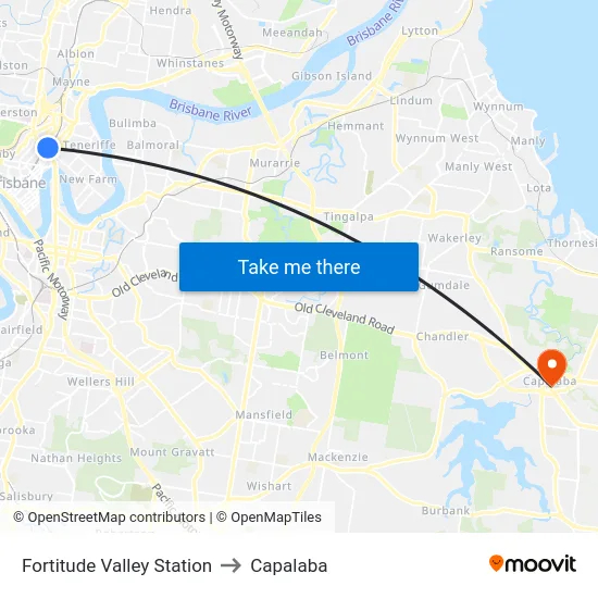 Fortitude Valley Station to Capalaba map