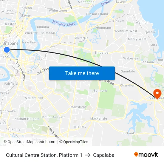 Cultural Centre Station, Platform 1 to Capalaba map