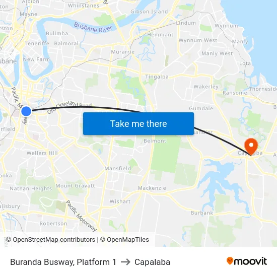 Buranda Busway, Platform 1 to Capalaba map