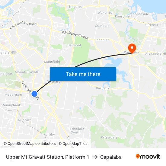 Upper Mt Gravatt Station, Platform 1 to Capalaba map