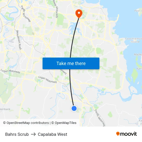 Bahrs Scrub to Capalaba West map