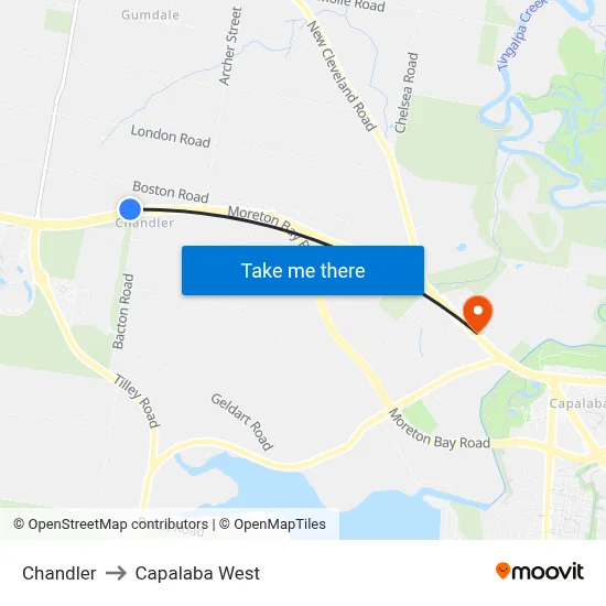 Chandler to Capalaba West map