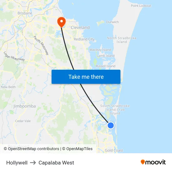 Hollywell to Capalaba West map
