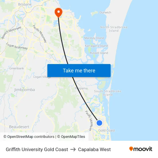 Griffith University Gold Coast to Capalaba West map