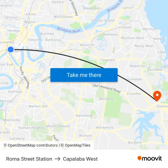 Roma Street Station to Capalaba West map