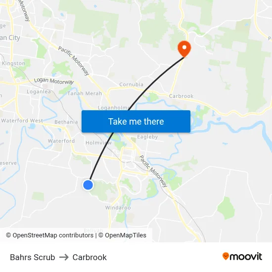Bahrs Scrub to Carbrook map