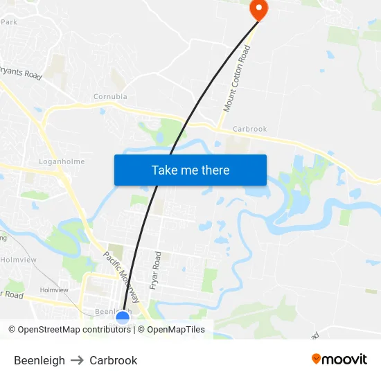Beenleigh to Carbrook map