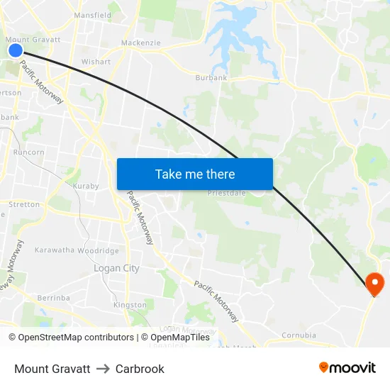 Mount Gravatt to Carbrook map