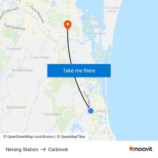 Nerang Station to Carbrook map