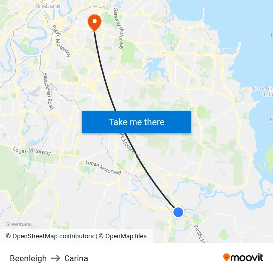 Beenleigh to Carina map