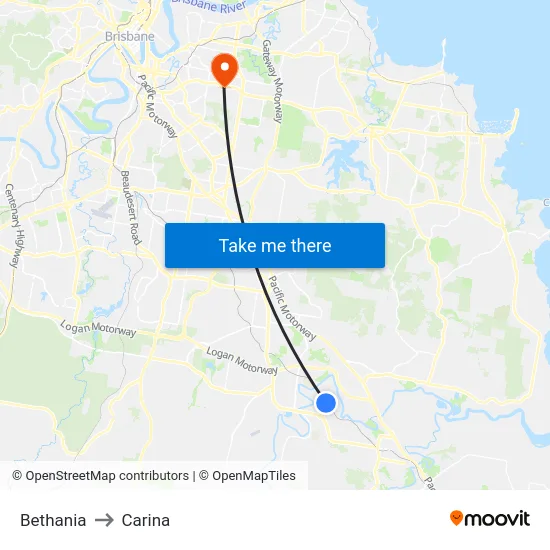 Bethania to Carina map
