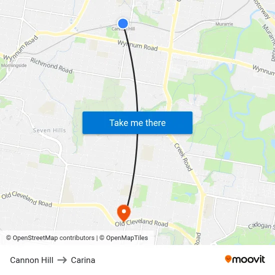 Cannon Hill to Carina map