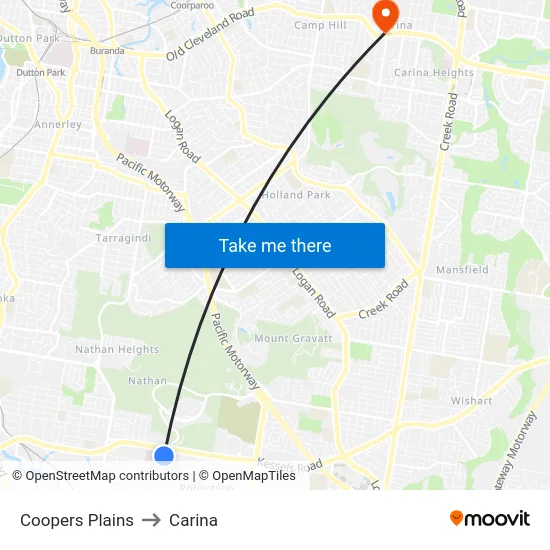 Coopers Plains to Carina map