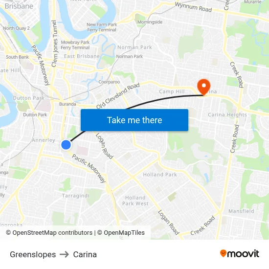 Greenslopes to Carina map