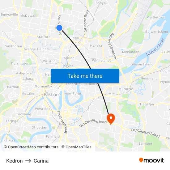 Kedron to Carina map