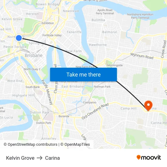 Kelvin Grove to Carina map