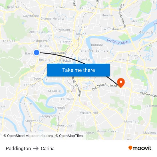 Paddington to Carina map