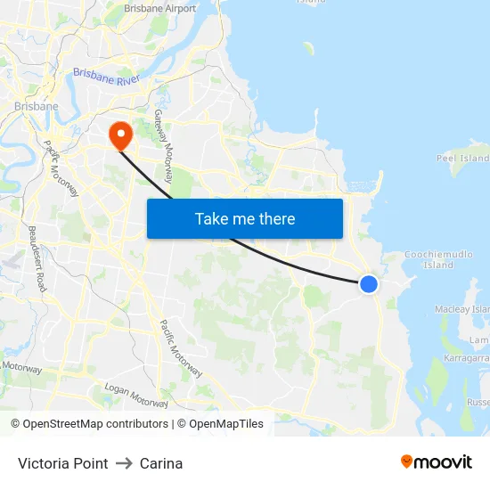 Victoria Point to Carina map