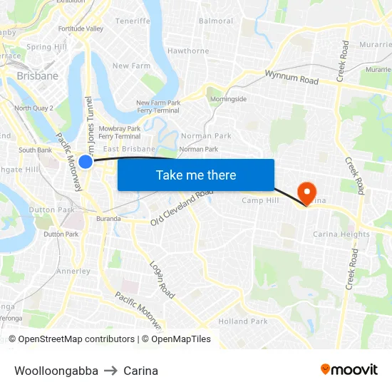 Woolloongabba to Carina map