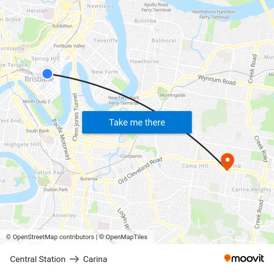 Central Station to Carina map