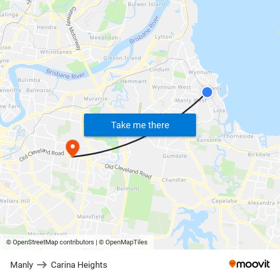 Manly to Carina Heights map