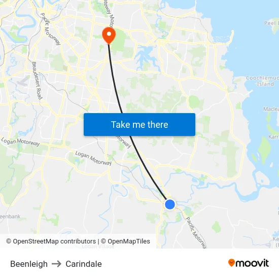 Beenleigh to Carindale map