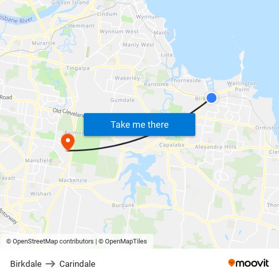 Birkdale to Carindale map