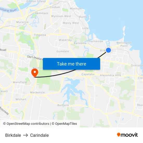 Birkdale to Carindale map