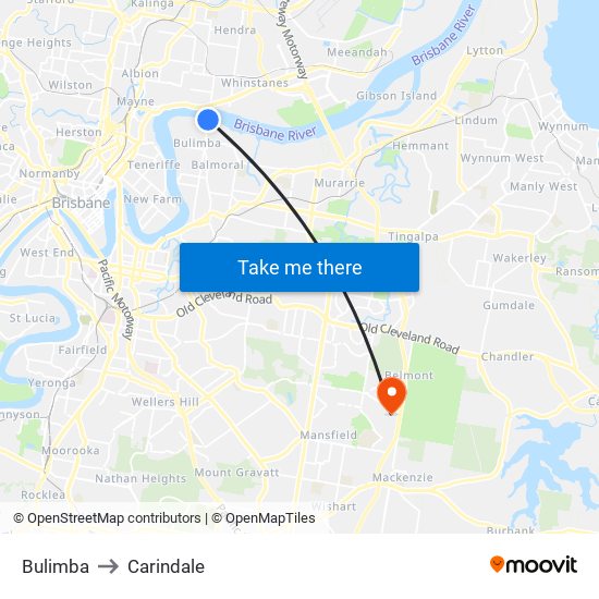 Bulimba to Carindale map