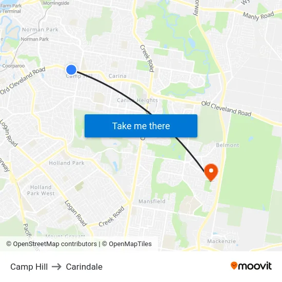 Camp Hill to Carindale map
