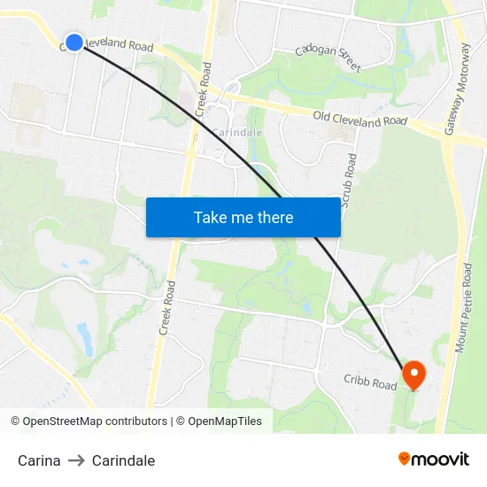 Carina to Carindale map