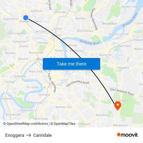 Enoggera to Carindale map