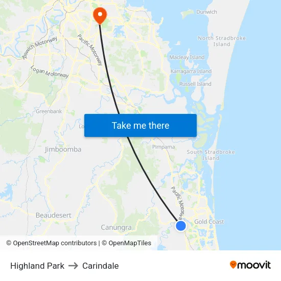 Highland Park to Carindale map