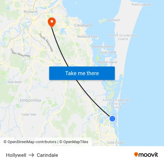 Hollywell to Carindale map