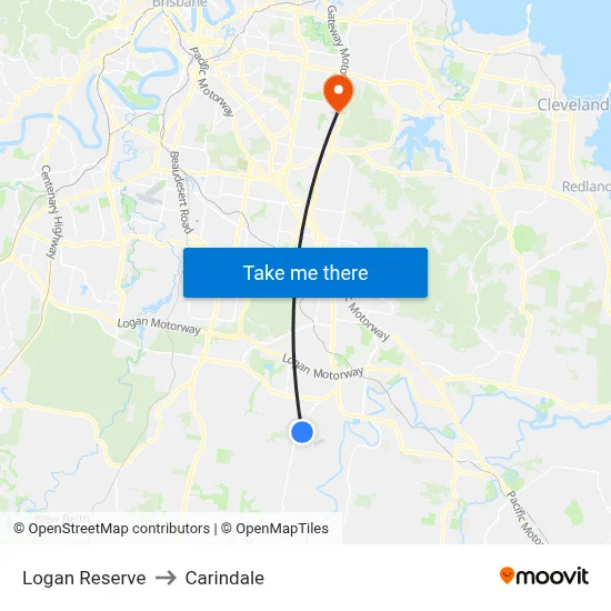 Logan Reserve to Carindale map